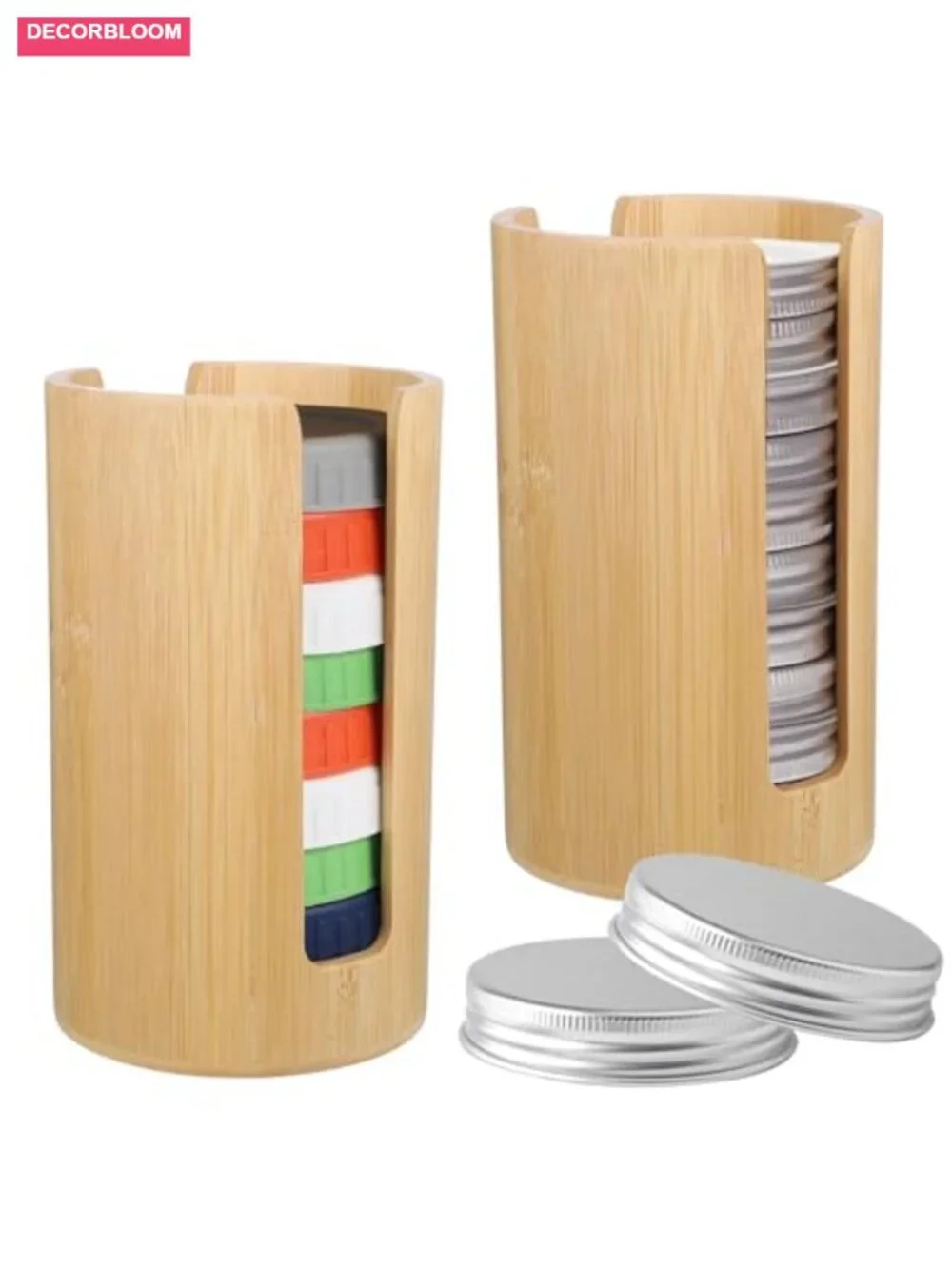 Bamboo Mason Jar Lid Organizer Set of 2 Vertical Storage Holder Kitchen